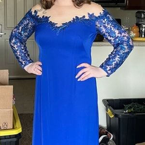 Tadashi Shoji illusion neckline gown